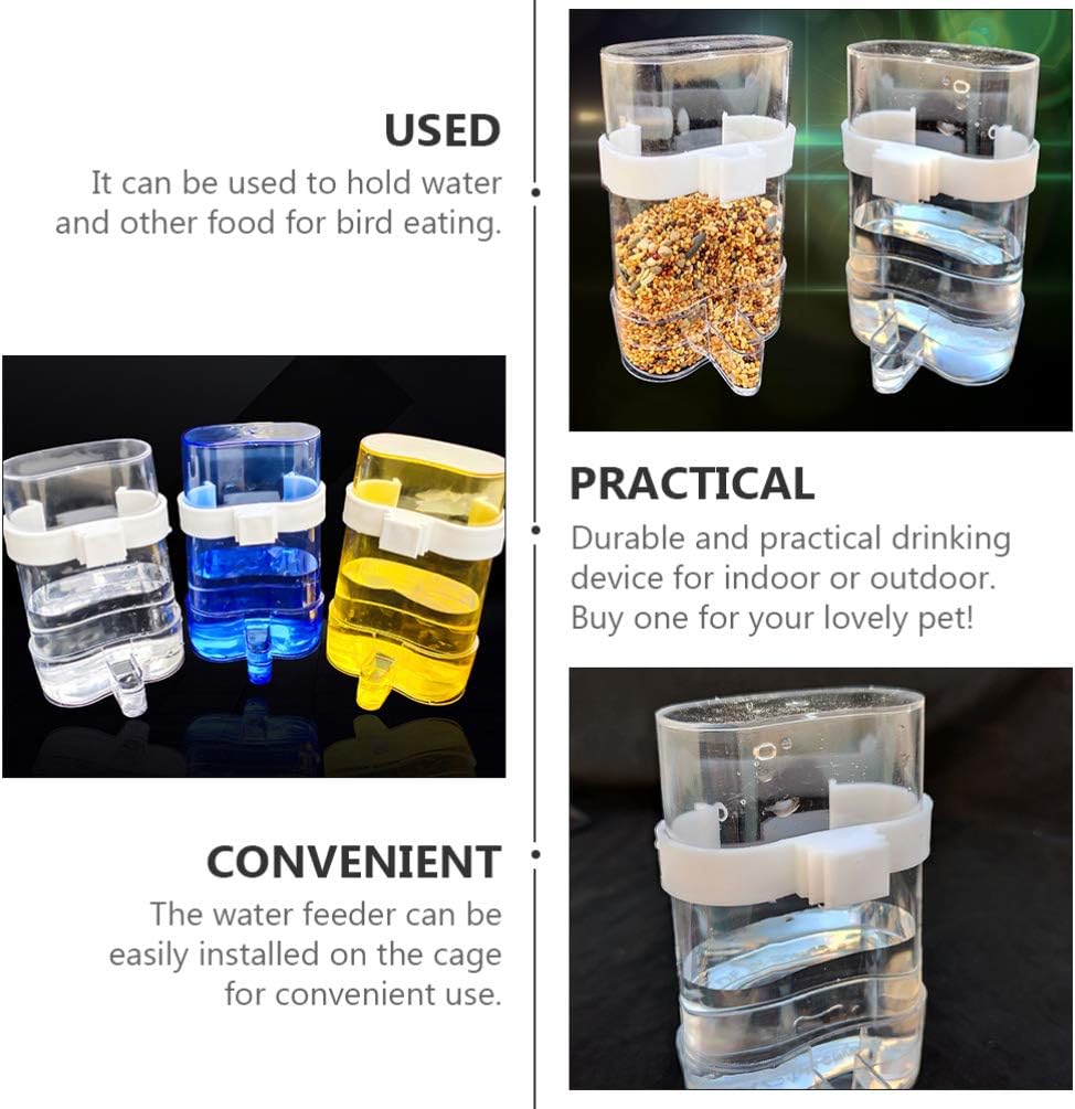 12Pcs Automatic Bird Feeder Plastic Parrot Fruit Vegetable Holder Bird Clear Food Water Container Perch Cage Accessories for Wild Birds Cockatiel Parakeet Blue Yellow