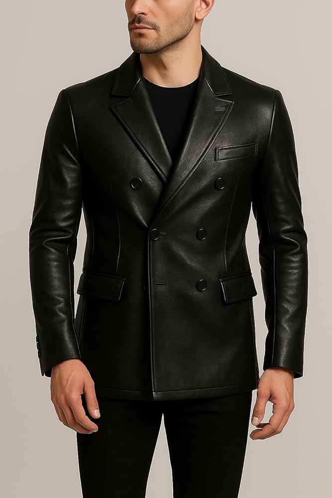 TIPTOP Graceful Classic Double Breasted Coat For Men Real Leather