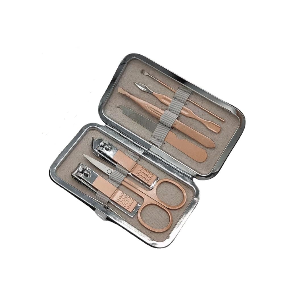 Stainless Steel Champagne Gold Nail 7-Piece Set PU Box Oblique Pliers Foot Trimming Spoon Tool Set
