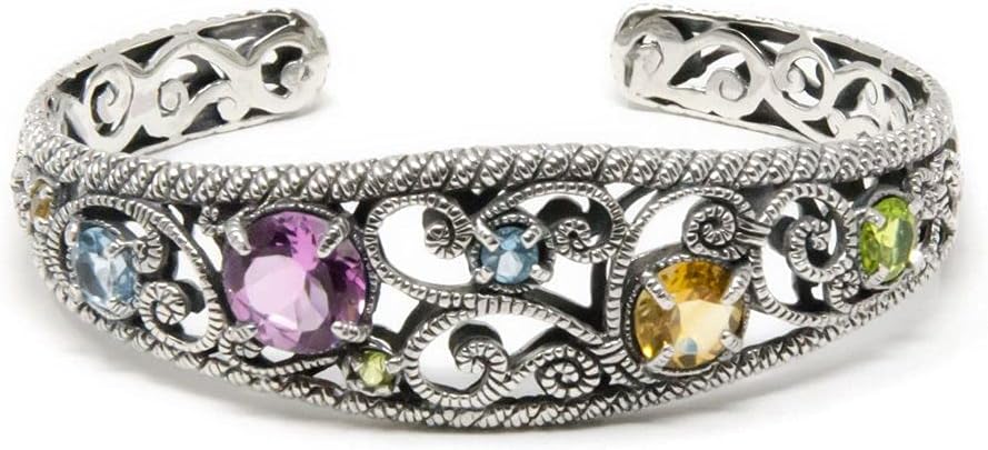Artisan Bali TreasuresBali Tali Pelangi Cuff Bracelet 925 Sterling Silver Amethyst Blue Topaz Citrine and Peridot 60338B