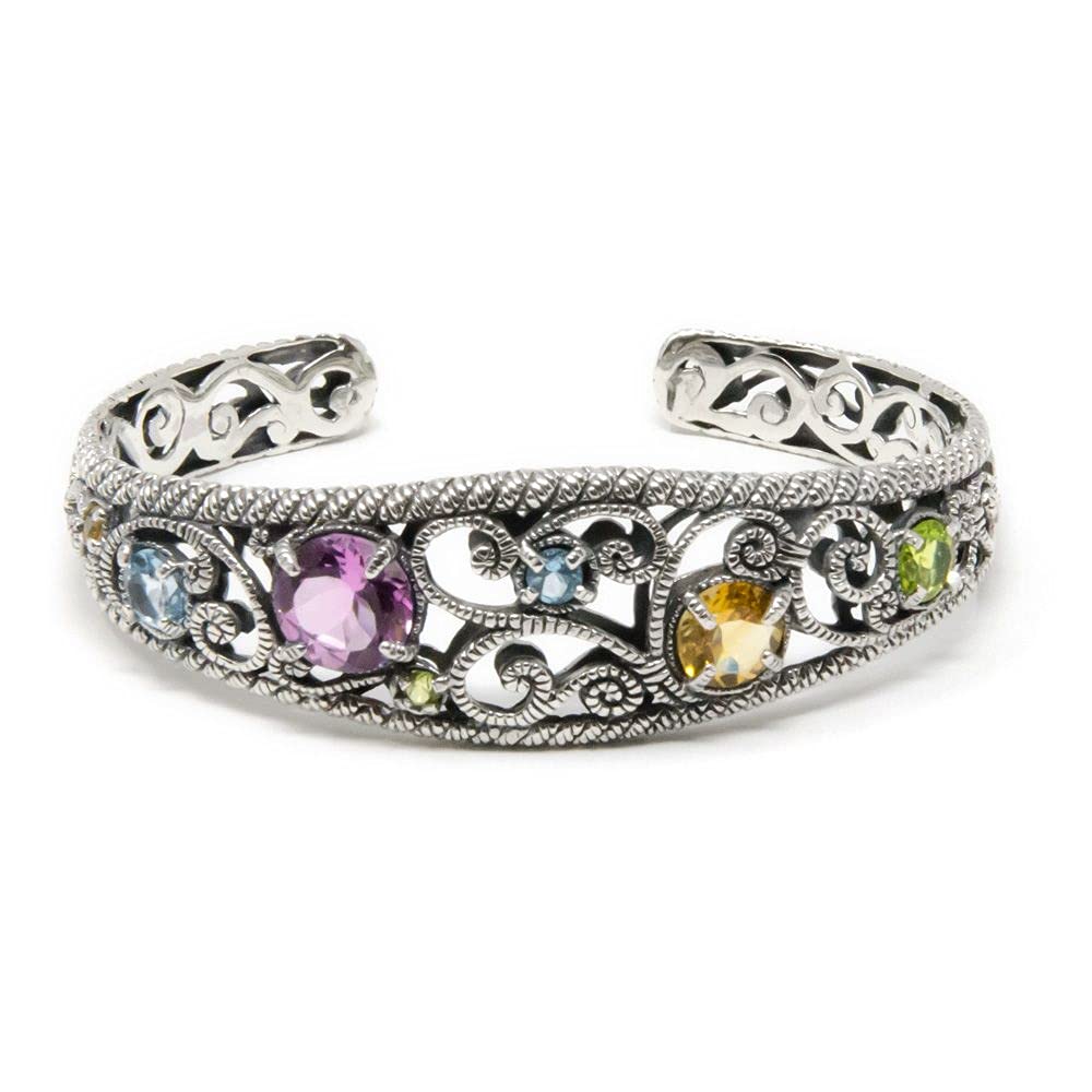 Artisan Bali TreasuresBali Tali Pelangi Cuff Bracelet 925 Sterling Silver Amethyst Blue Topaz Citrine and Peridot 60338B