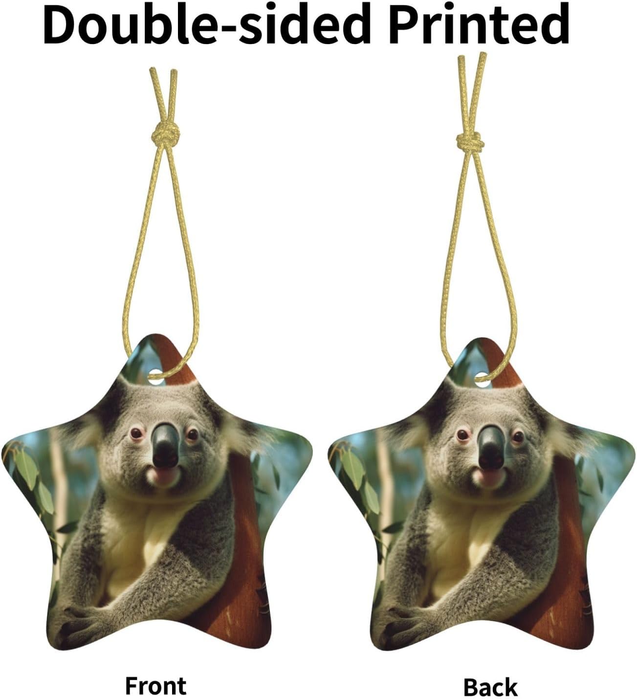 Christmas Ornaments Ceramic Star Shaped Christmas Hanging Ornament Double-Sided Bear Koala Print Christmas Tree Pendants for Xmas Tree Fireplace Party Holiday Wedding