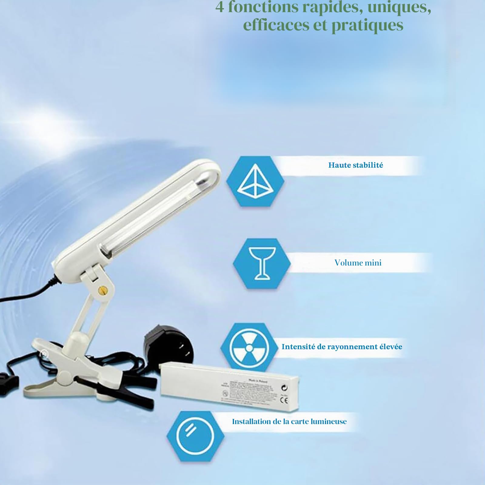 Lampe de photothérapie UVB pour la peau et le corps – Lampe de traitement à domicile à clipser avec minuteur Couverture de 48 cm² Comprend des lunettes – Design portable sûr et facile