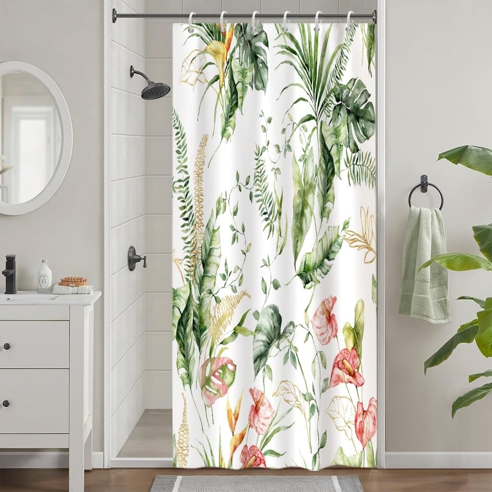 Cortina de Ducha de Hoja Eucalipto, Cortinas de Ducha Verde Oro Abstracto Planta Cortinas de Baño Antimoho Impermeable Lavable Tejido de Poliéster Cortina Ducha con 12 Ganchos 120x200cm — view 57
