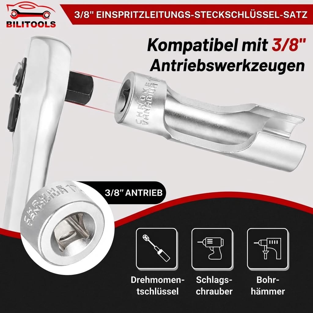 BILITOOLS Leitungsschlüssel Satz 7-tlg, geschlitzte Steckschlüssel 10-19 mm