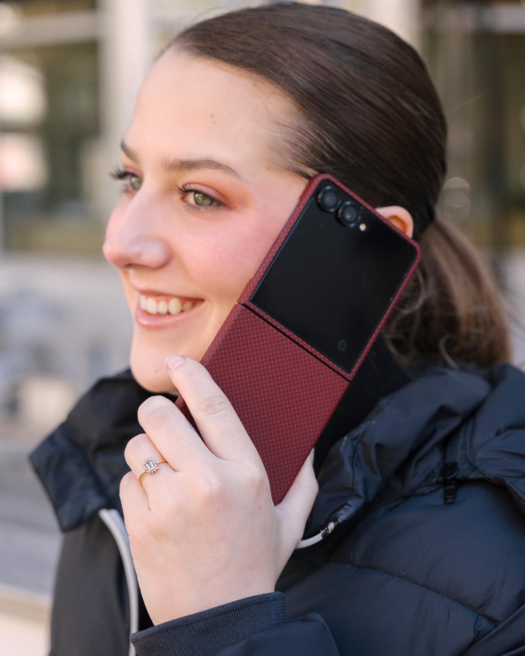 Thinborne Compatible with Samsung Galaxy Z Flip 7 Case, [600D Aramid Fiber] [Magnetic Charging] [Ultra Thin] [Minimalist Style] [Carbon Fiber Textures] - Red