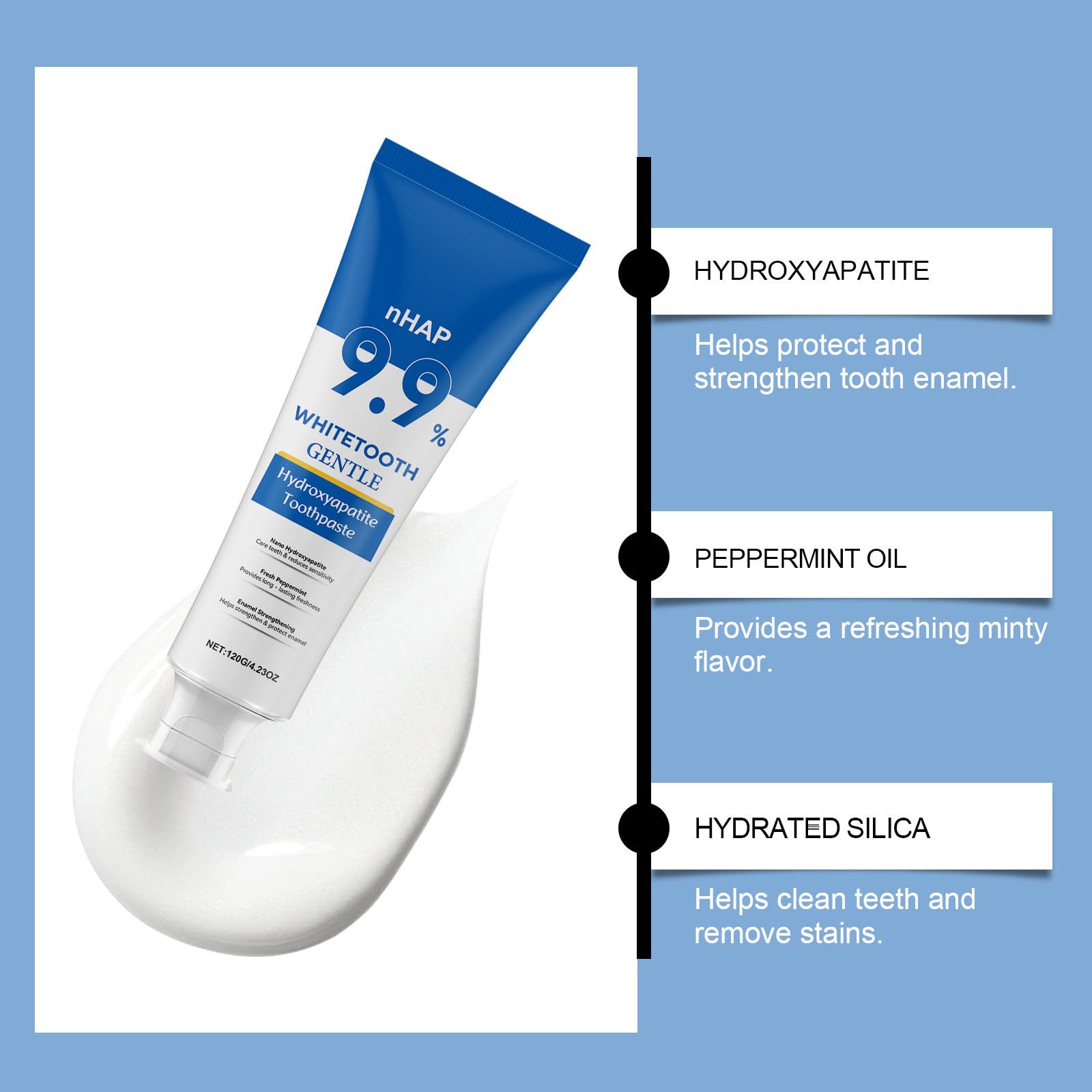 Dentifricio con idrossiapatite al 9,9% per una migliore protezione dello smalto dei denti, dentifricio senza fluoruro per denti sensibili, ripara e rafforza lo smalto dei denti, migliora la salute