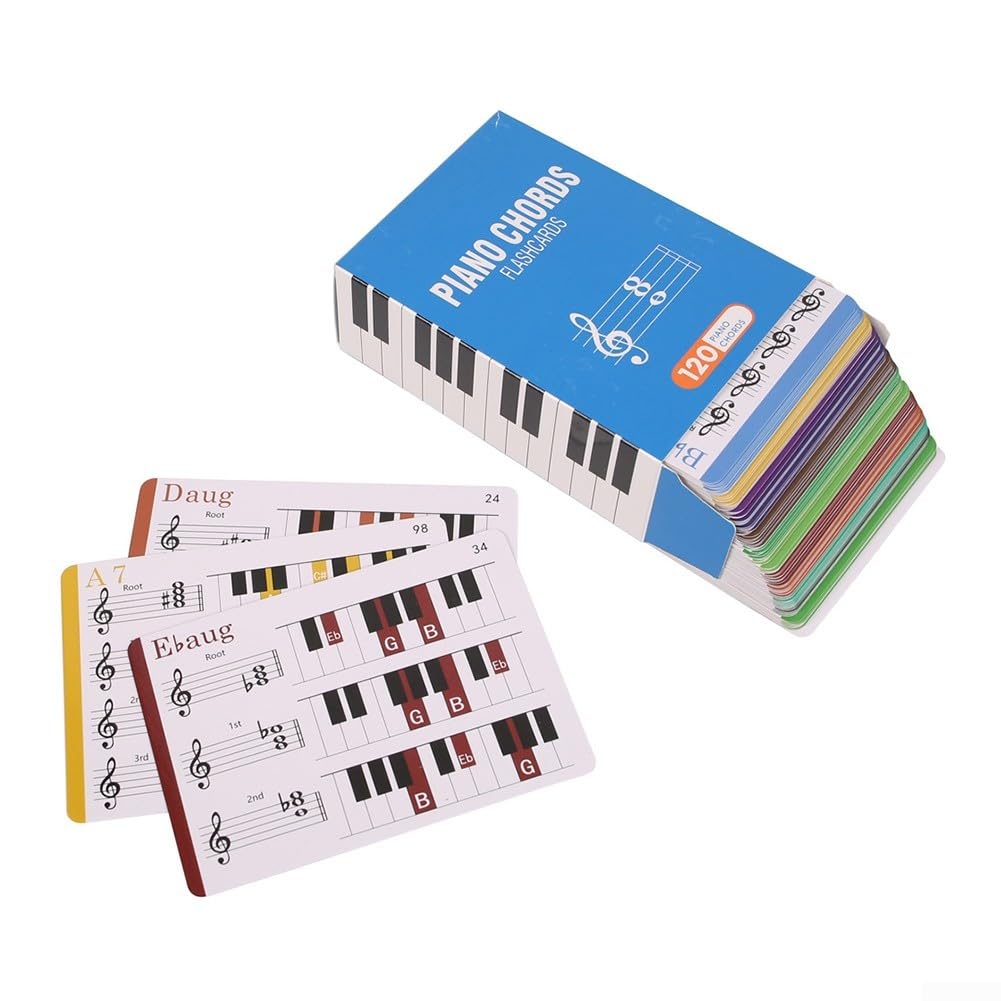 Piano Chord Flashcards Set With 120 Color-Coded Cards And Chart, Music Theory Learning For Beginners And Teachers, For Educational Practice For Keyboard And Piano Students