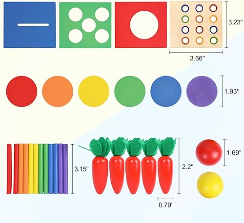 Miniatura 6 de Wooden Montessori Toys Toddlers Play Kit, 4-in-1 Object Permanence Box, Coin Box, Carrot Harvest, Color Match Sticks Drop Game, Educational Learning