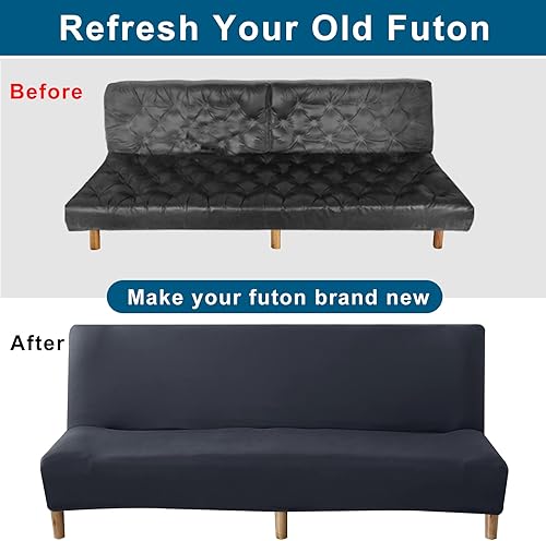 Miniatura 5 de WOMACO Funda elástica para futón, fundas protectoras para sofá o cama, tamaño matrimonial, individual, Queen, color negro, sin brazos, con parte