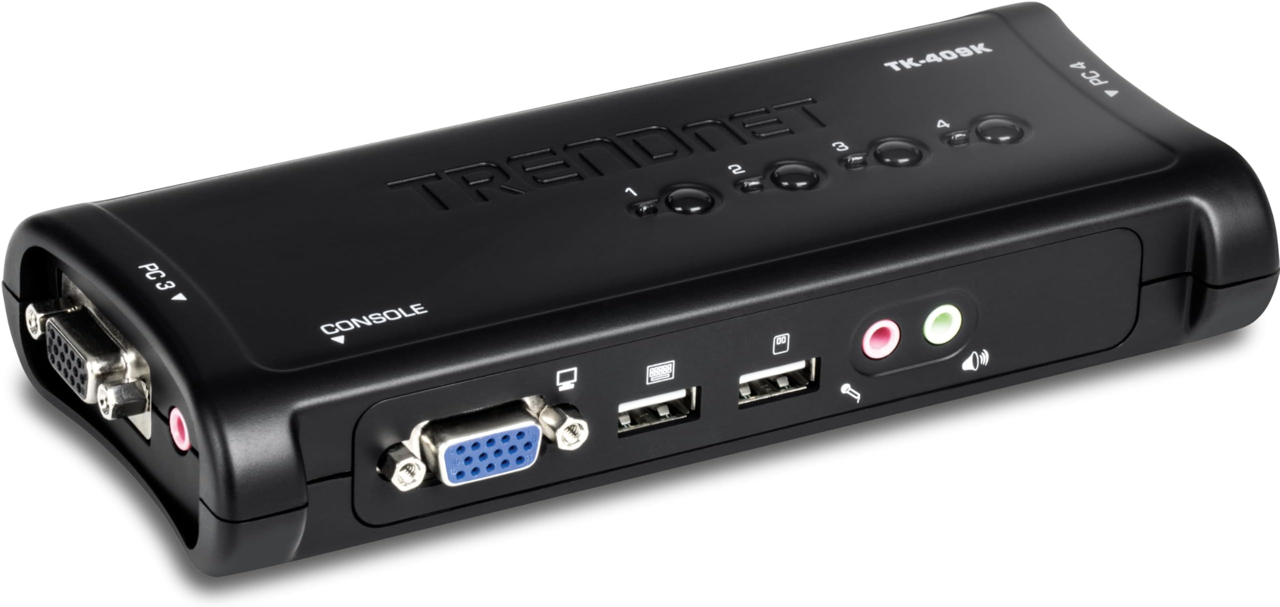 4-Port USB KVM Switch Kit with Audio, TK-409K, Control Up to 4 Computers, Windows, Linux, Mac OS Compliant, 2048 x 1536 VGA Resolution, NDAA & TAA Compliant, KVM Cables Included, Black