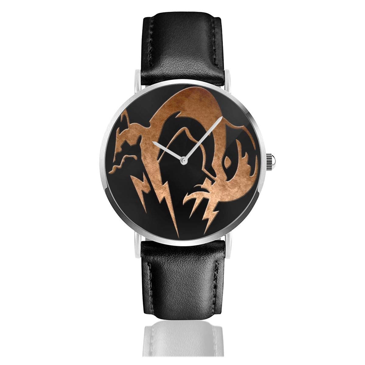 Unisex Business Casual Foxhound Symbol Dirty Brass Metal Gear Solid Watches Quartz Leather Watch