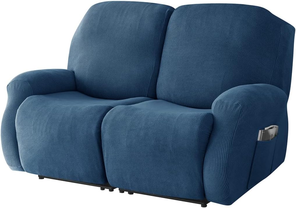 Stretch Jacquard Recliner Chair Cover Loveseat Slipcovers for 2 Cushion Recliner Couch Cover 6 Piece Polyester Sofa Furniture Protector Slipcovers with Side Pocket Machine Washable
