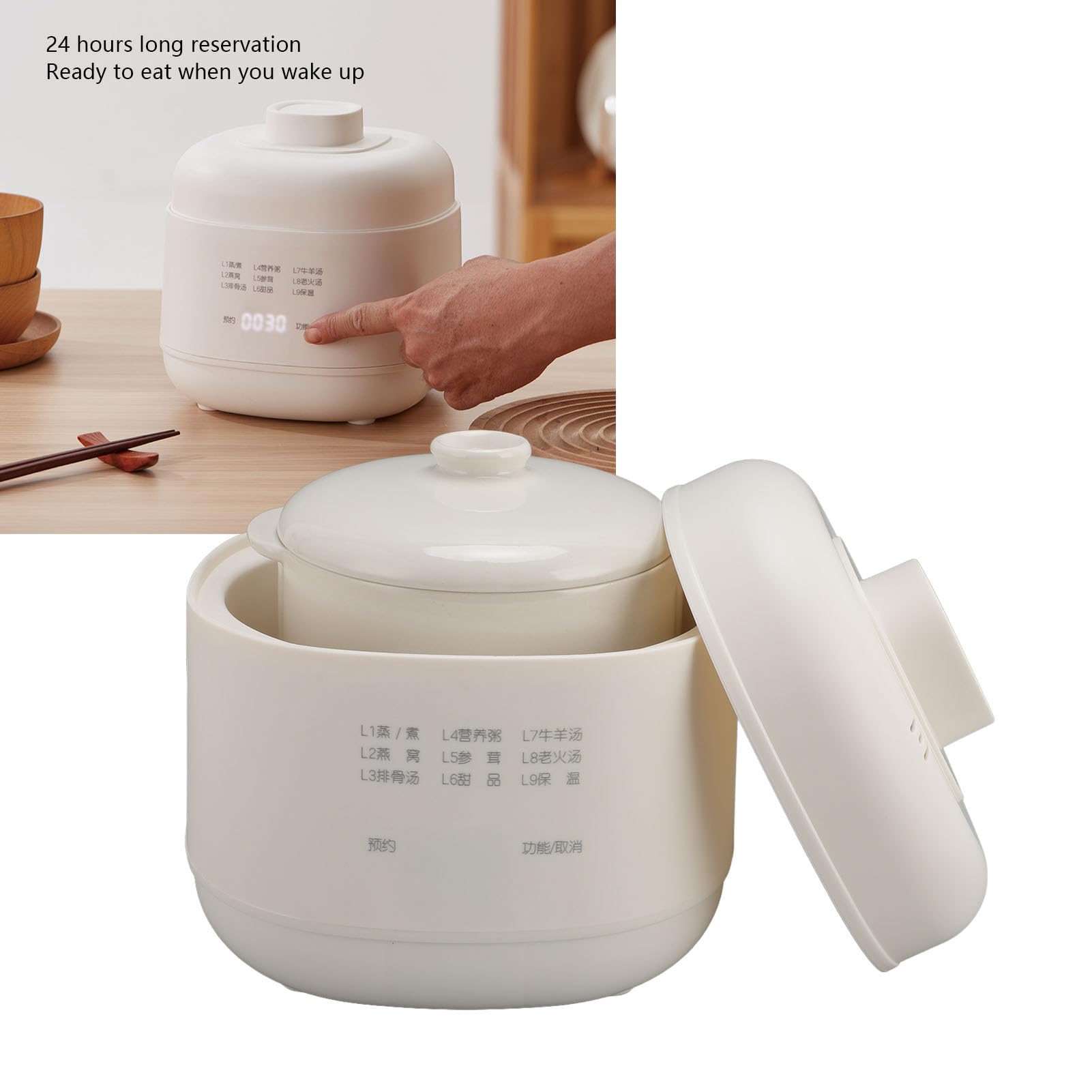 Elektrischer Eintopf, Anti-Dry-Burn, Kleiner Schongarer, Mini-Auflauftopf mit Timer-Deckel für das Kochen von Suppen in der Küche zu Hause (EU-Stecker 220 V)