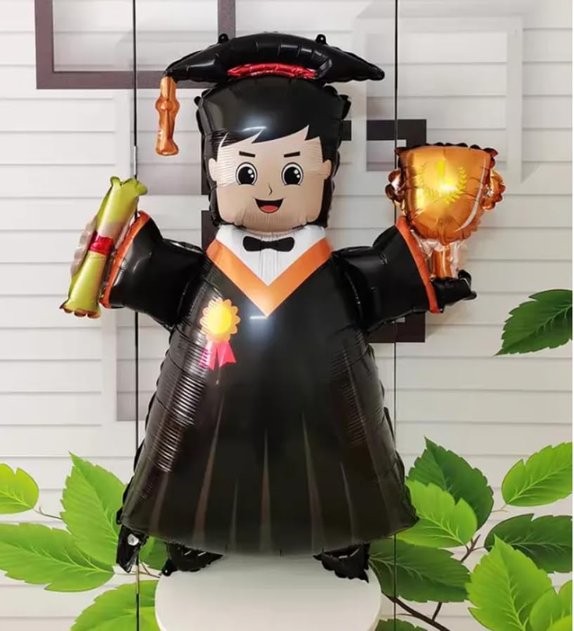 Atpata Funky 40-inch Grad Boy Foil Balloon in Cap & Gown with Trophy and Scroll - Perfect Decor for Happy Graduation Party Decoration, Congrats Grad Celebrations