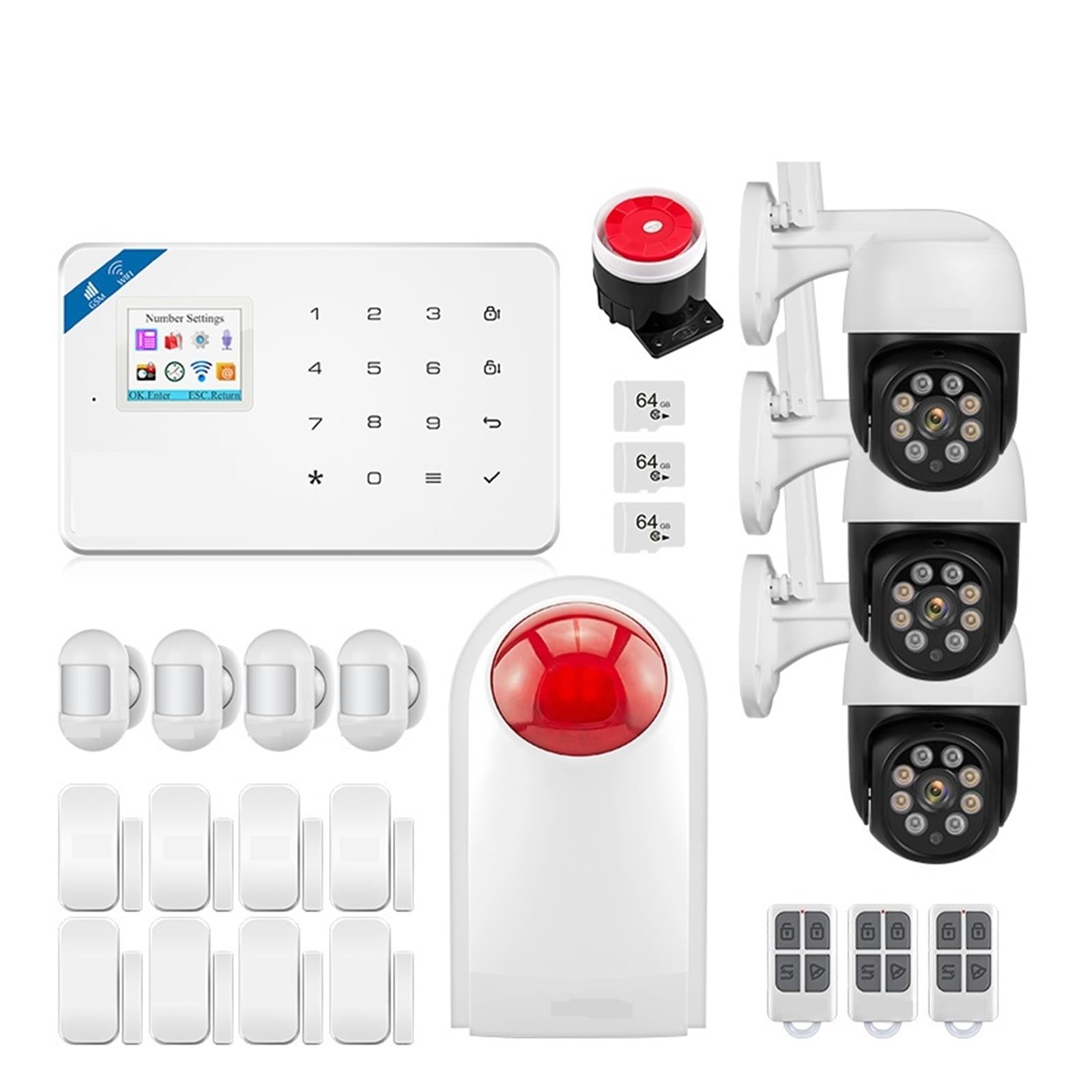 Alarme Intelligente, Système d'alarme de sécurité GSM, intelligent Tuya, fonctionne for la maison, détecteur mouvement anti-cambriolage, Kit capteurs porte et fenêtre(KIT 4)