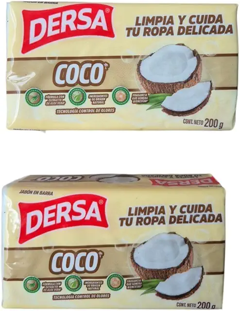 Pack 2 Jabones de Coco Dersa - Jabón Natural Multiusos para Ropa y Limpieza