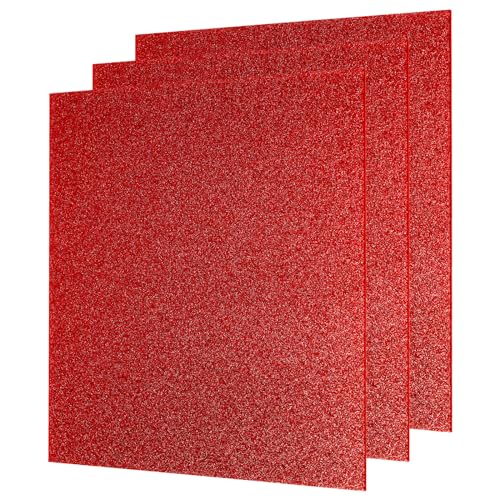 Image of MECCANIXITY 3Pcs Red Glitter Acrylic Sheets 1 /8 inch Thickness 12 inch x 12 inch Glossy PMMA Fluorescent Plastic Sheets Extruded Translucent Blanks for DIY Art Crafting Laser Cutting & Engraving