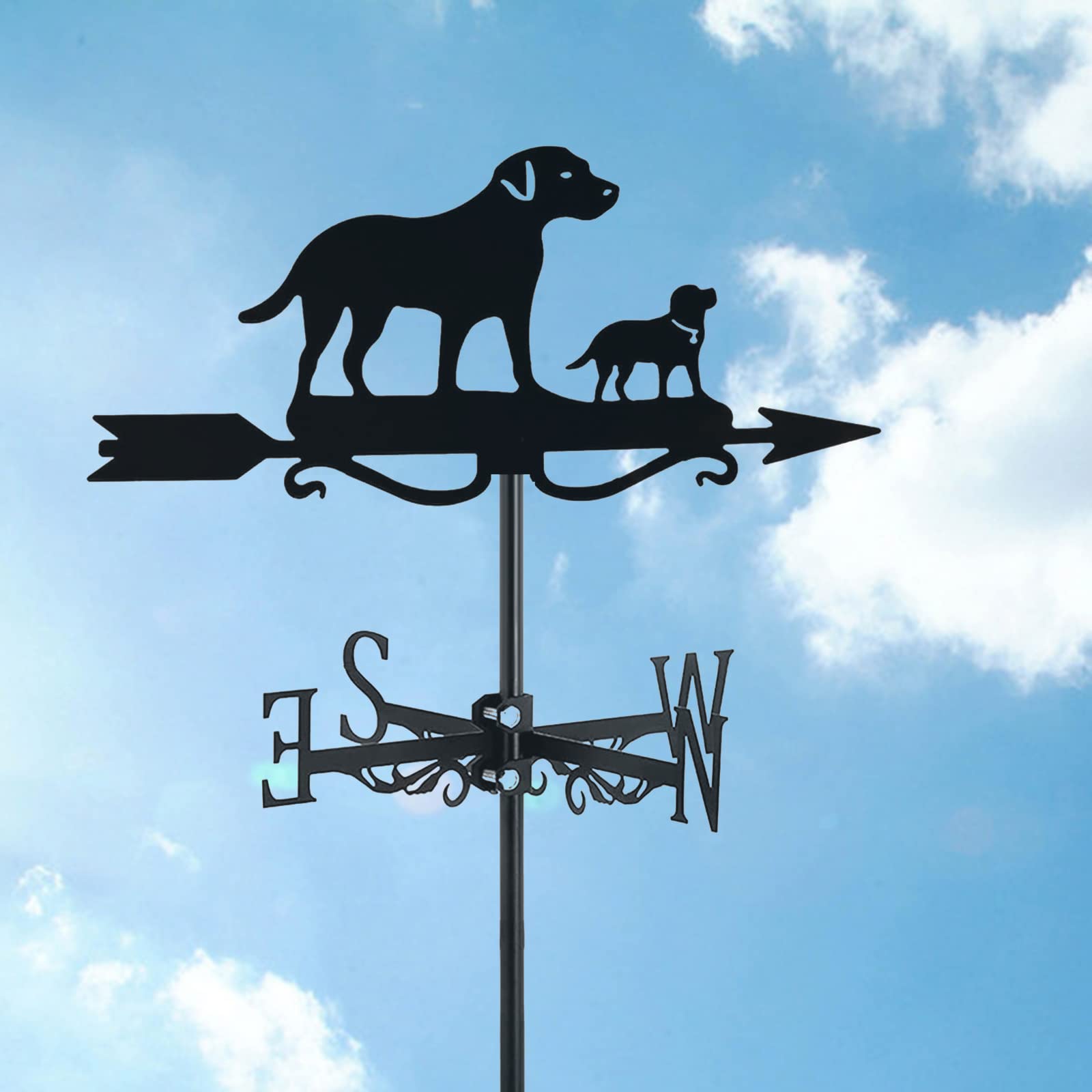 Weather Vane Animal Dog & Puppy Silhouette Roof Mount Weathervane Wind Direction Indicator Measuring Tool Weathercock Outdoor Metal Bracket Garden Decoration,Labrador