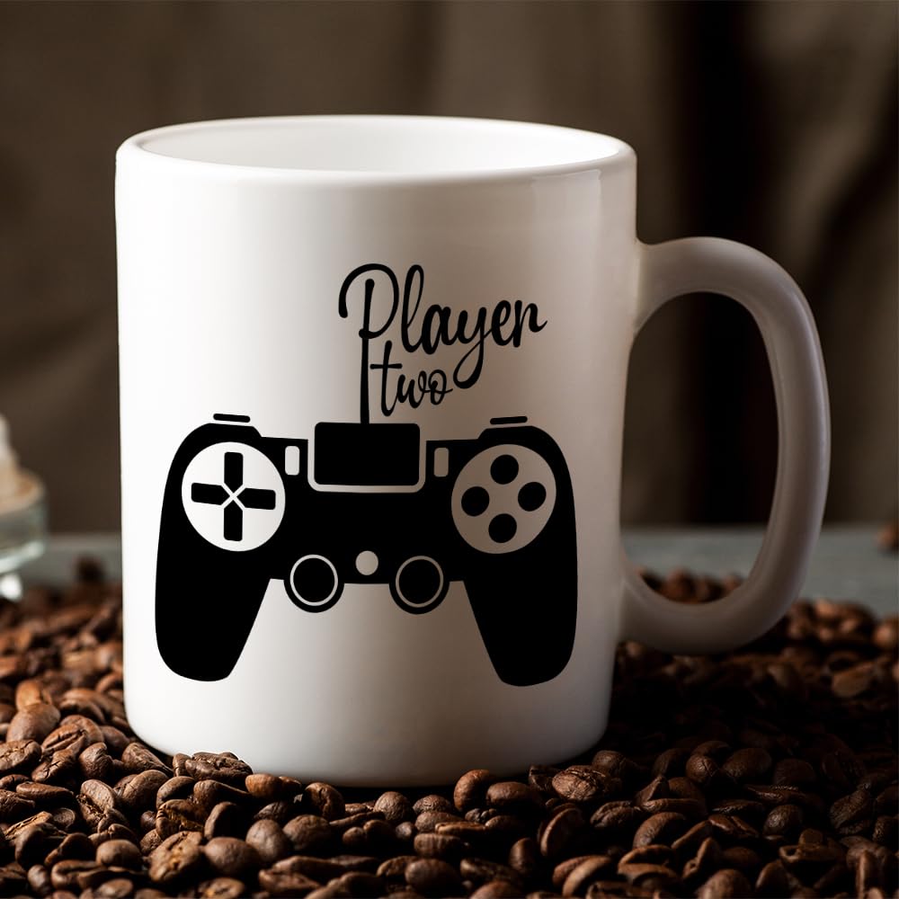 Fatbaby Mug avec inscription « Player One Player Two Gamer » - Cadeau pour couple - Cadeau pour petit ami, petite amie, Saint-Valentin, anniversaire, Noël - 325 ml