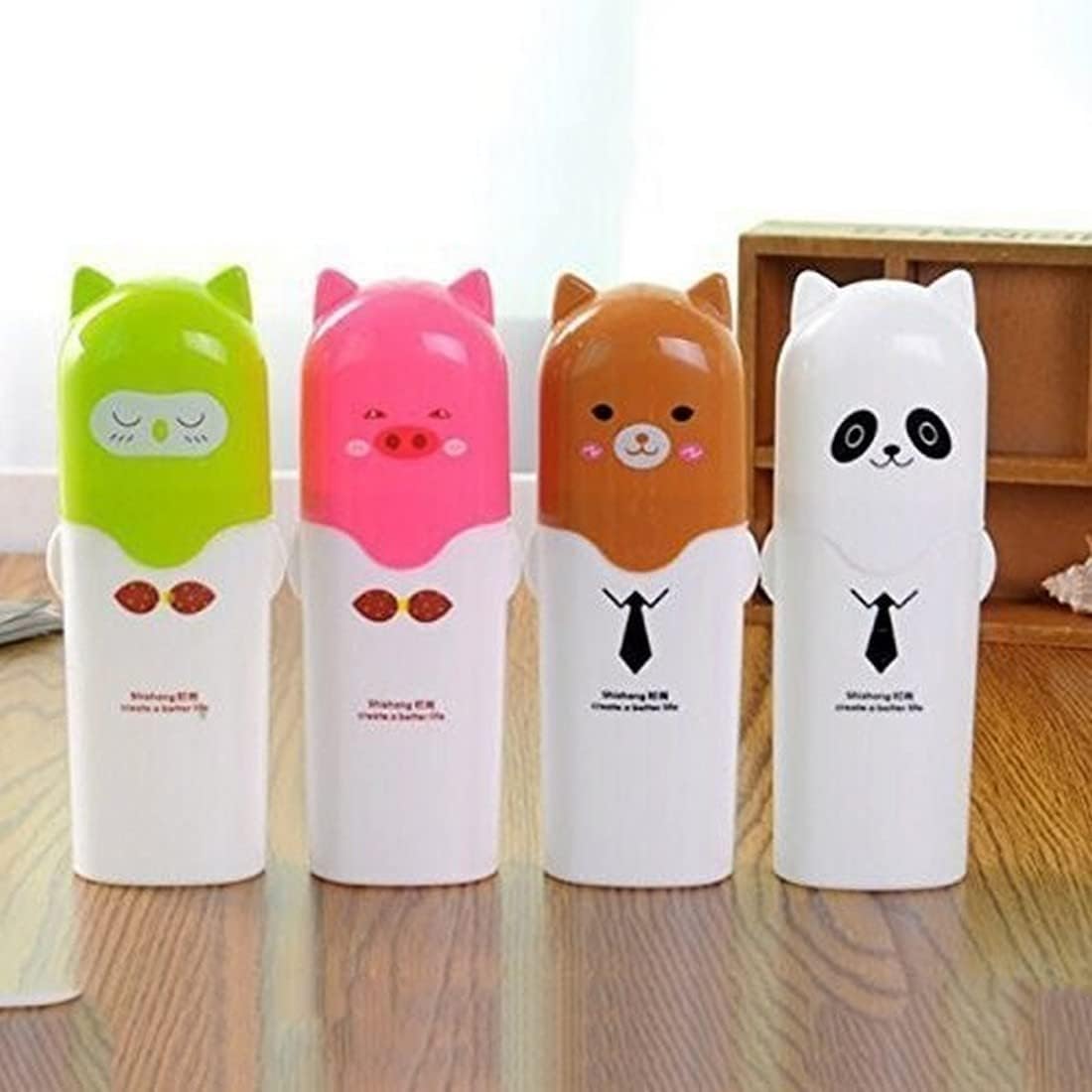 Multi Colour Plastic Cute Cartoon Children Travel Teddy Shape Toothbrush Holder Box Case Tooth Brush Cover-image-37