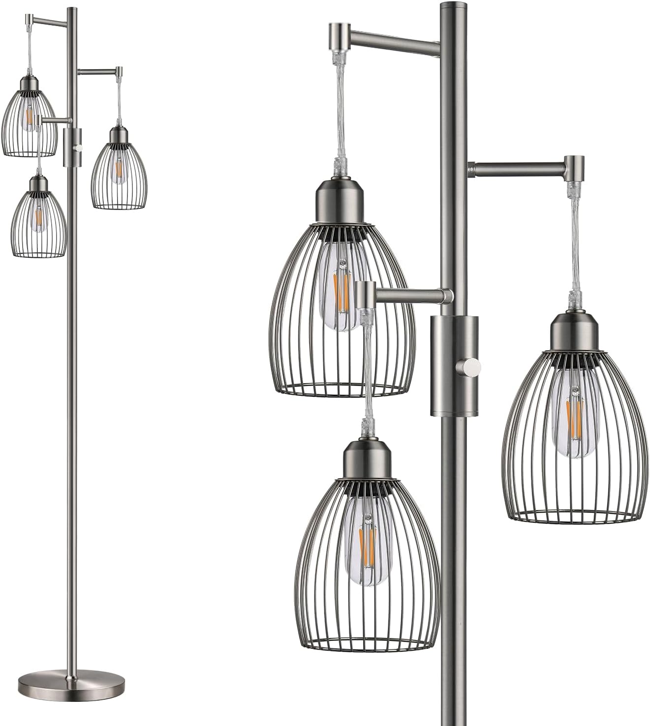 VOUTOORO Dimmable Industrial Floor Lamps for Living Room, Glass Tree ...