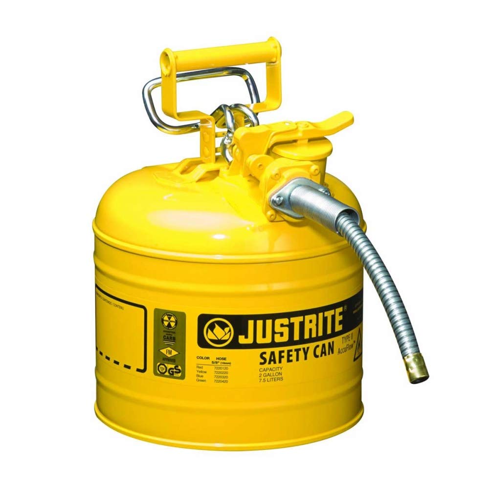 AccuFlow Type II Steel Safety Bottle with 16 mm Bec Verseur Flexible Metal, 7.5 L, Yellow