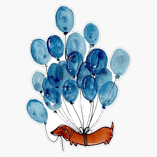 Calcomanía de vinilo impermeable con diseño de perro salchicha y globos, para coche, laptop, pared, ventana, 5 pulgadas