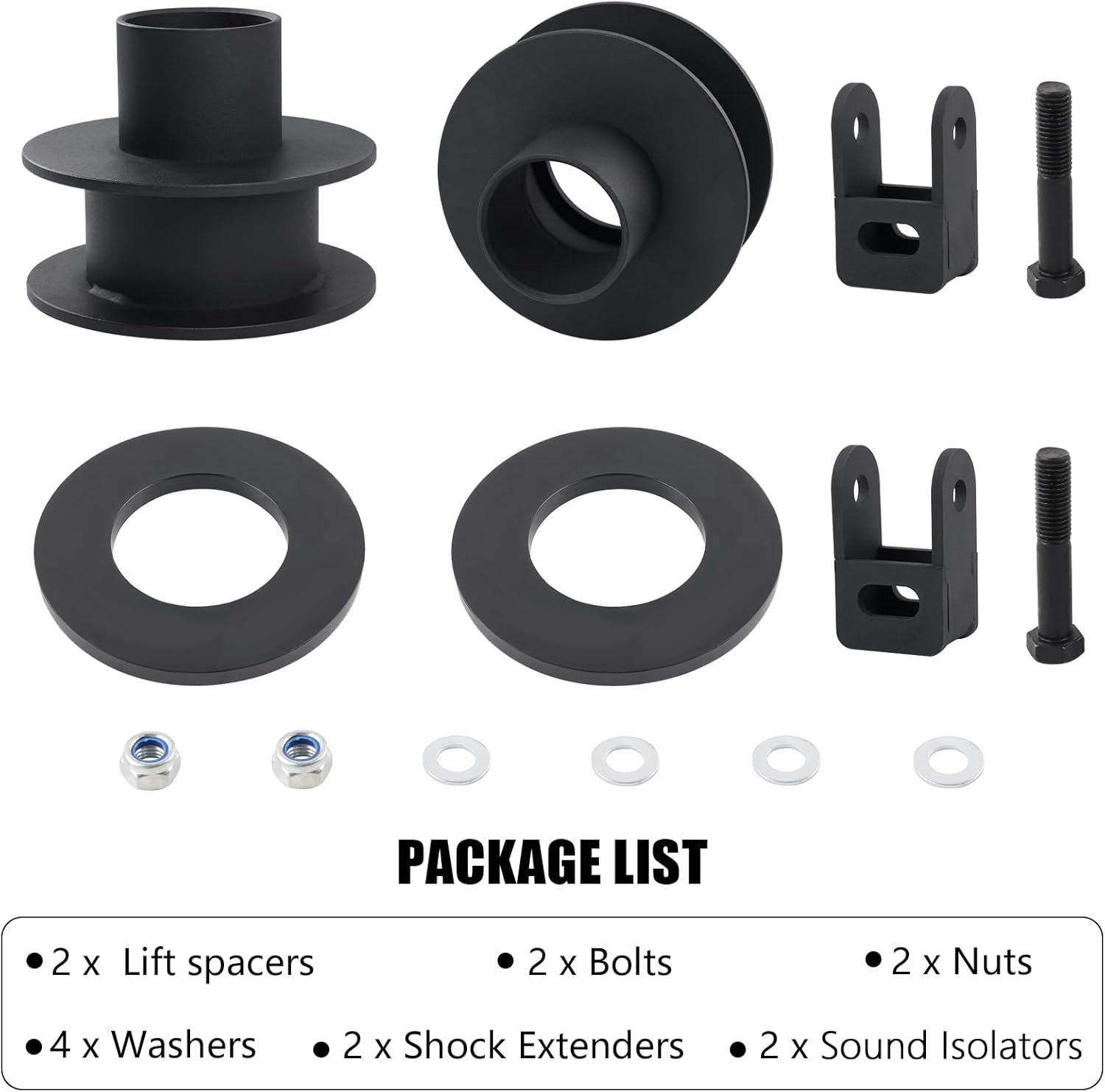 2.5" Front Leveling Kit Compatible with 2005-2024 Ford F250 F350 Super Duty 4WD, 2.5 inch High-Strength Steel Coil Spring Lift Spacers with Shock Mount Extenders & Sound Isolator
