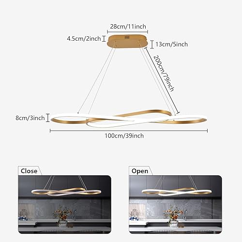 Miniatura 6 de Candelabros LED dorados para comedor, lámpara colgante moderna LED para isla de cocina, lámpara sobre mesa, lámpara colgante de altura ajustable