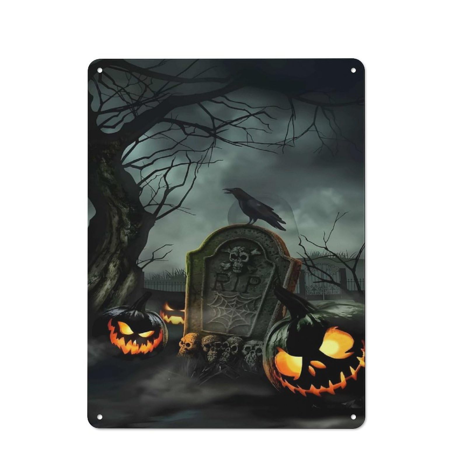 Junmoney Halloween Graveyard Scene Metal Plaque 40X30cm With For Pub Or Café, Rustic Decor, For Pub Decor Enthusiasts