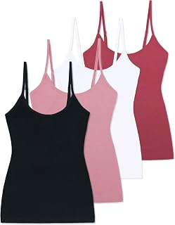 Comfneat Women's 4-Pack Spaghetti Tops Slim Fit Adjustable Straps Camisole Cotton E…