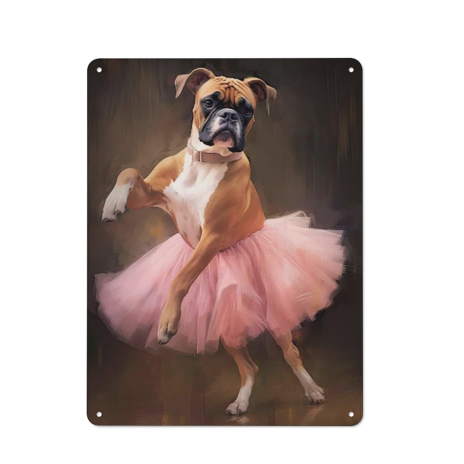 Junmoney Style-24 Boxer Dog Ballerina Metal Wall Art Sign 40X30cm, Vintage Vintage Wall Decor For Lounge, Study, Pub Or Wall Gallery