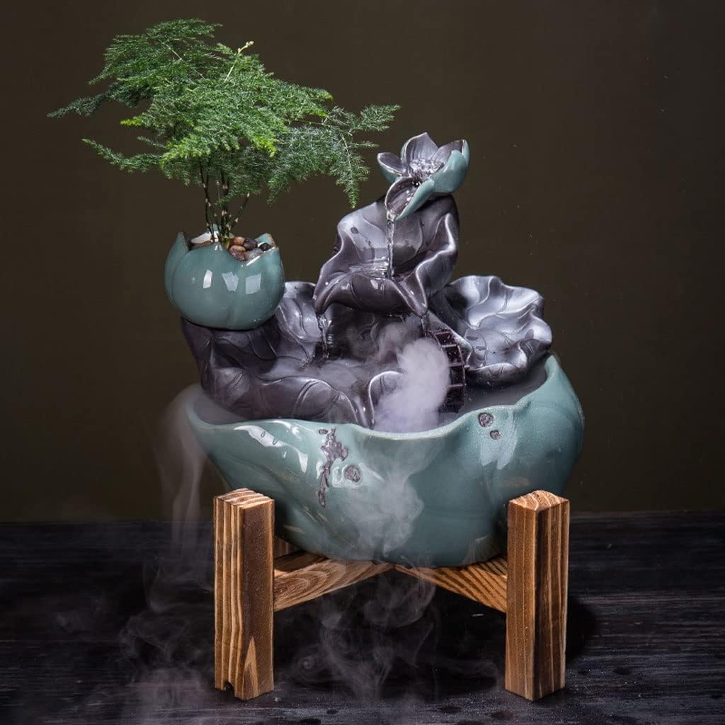 Tabletop Fountain New Chinese Lotus Leaf Flowing Water Desktop Fountain Indoor Atomization Decor Table Fountain Office Lucky Waterfall Fountain Tabletop Decoration
