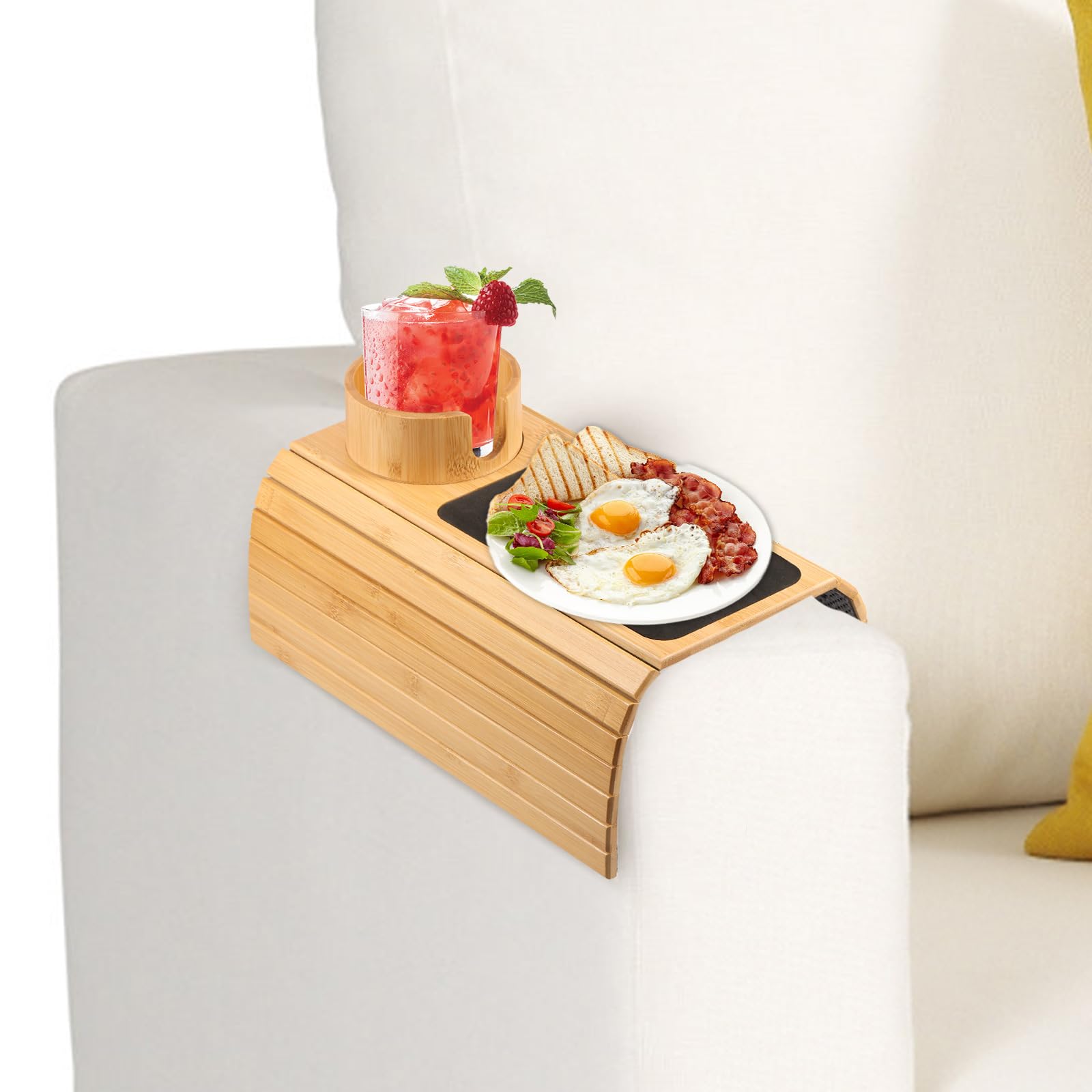Nihuifdpy Style 3 Bamboo Sofa Arm Tray, Foldable Armchair Tray With Couch Cup Holder, 2 In 1 Anti-Slip Sofa Armchair Caddy Table For Remote Control, Drink, Snacks, Magazine (Style 3)