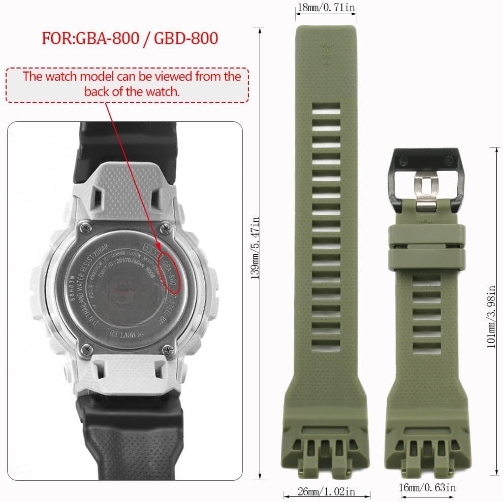 Resin Strap Compatible with Casio GBA800UC-2A Blue Watch Band GBD-800 GBD800UC Replacement Bracelet