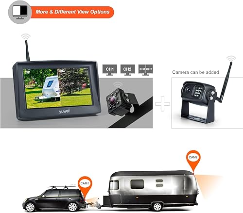 Miniatura 5 de Sistema de respaldo inalámbrico digital, resistente al agua y visión nocturna, cámara de visión trasera inalámbrica de placa + pantalla inalámbrica