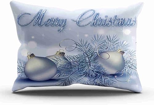 Funda de cojín con diseño de esferas de Feliz Navidad con diseño de hojas de pino, color aguamarina, blanco, azul, degradado, funda de cojín con