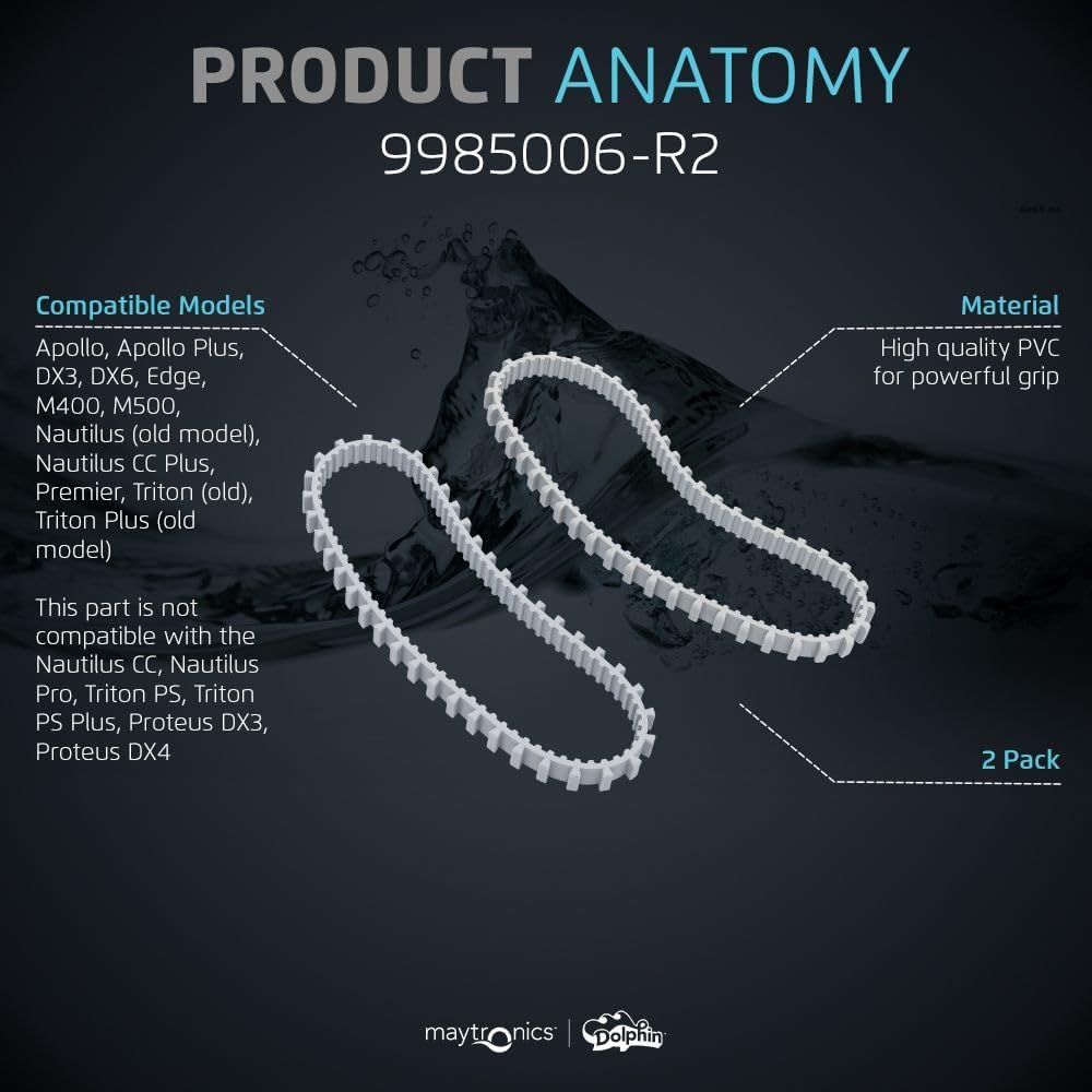 Dolphin Genuine Replacement Part — Durable, Multi-Surface Grey Tracks for Robot Traction and Movement (2PK) — Part Number 9985006-R2