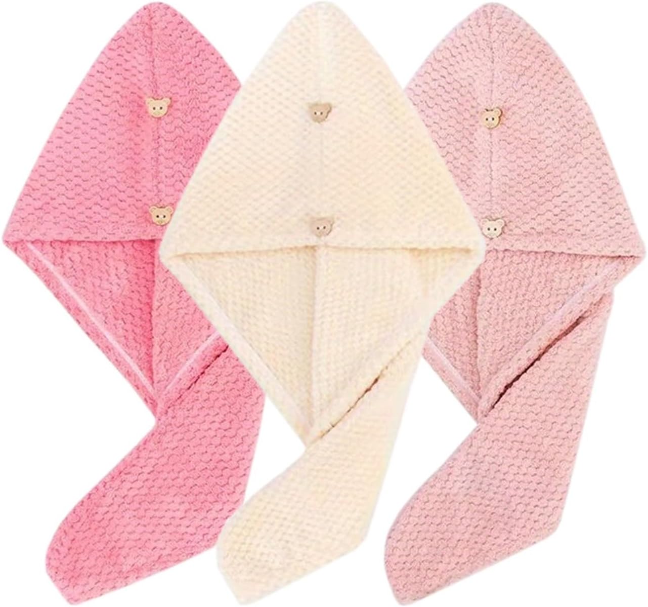 1/3 Pcs Solid Color Hair Towel Textured Dry Cap 9.8 "X 25.5" Absorbent Wrap For Button-down Women