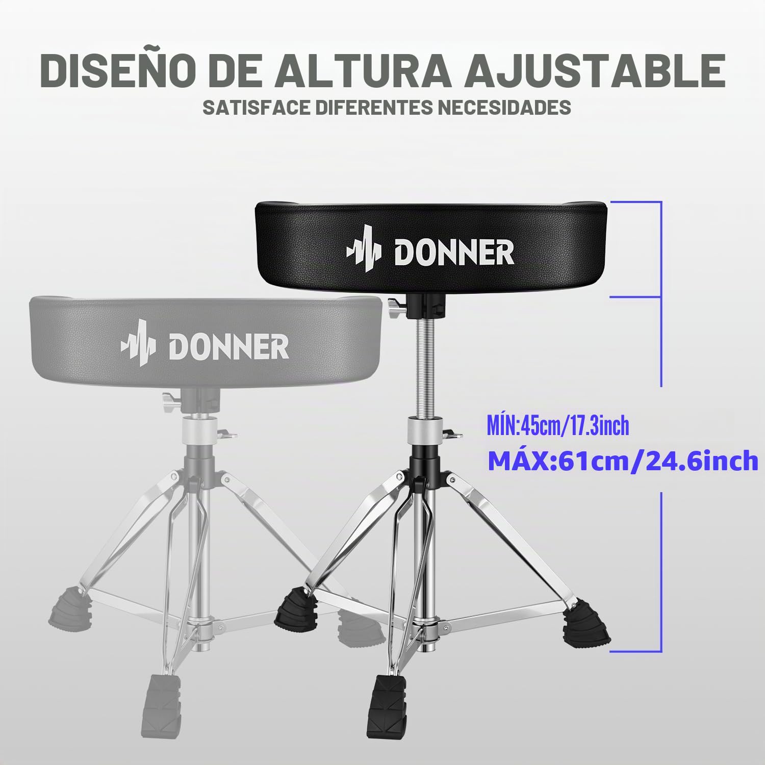 Donner - Taburete Ajustable para batería, Silla Acolchada para batería de Estilo Motorista para conciertos