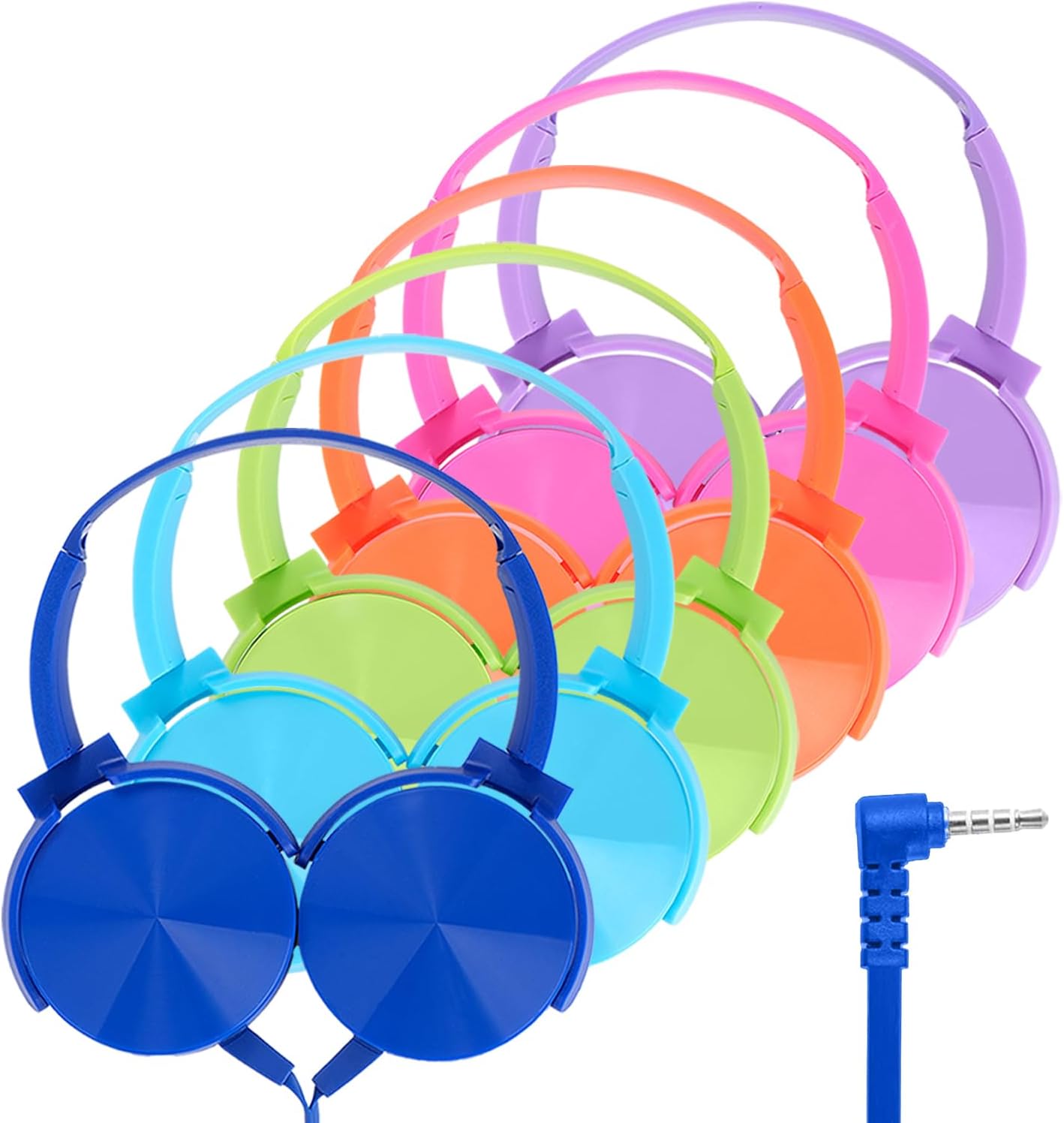 Kids Headphones for School Classroom Bulk 6 Pack Multi Colored Students Wired Headsets, Comfy Swivel Earphones, Library Airplane Online Learning & Travel, Noise Stereo Sound