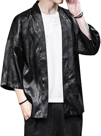Men's Cardigan, Kimono, Traditional Samurai Uniform, Japanese Jacquard Casual Outerwear, Summer Beach Shirt, Open Front