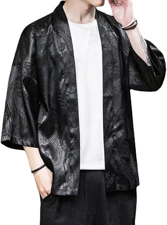 Men's Cardigan, Kimono, Traditional Samurai Uniform, Japanese Jacquard Casual Outerwear, Summer Beach Shirt, Open Front