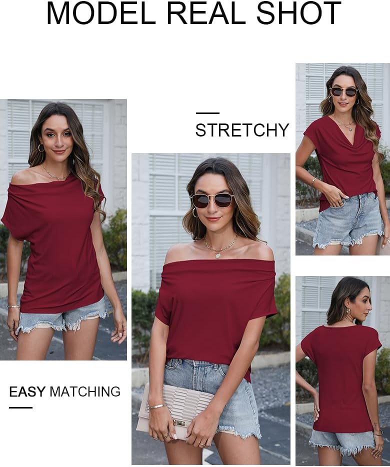 Poetsky Womens Fashion Cowl Neck Top for Women Dressy Short Sleeve Shirt Summer Top 2026 Casual Ladies Top Blouses - Image 6