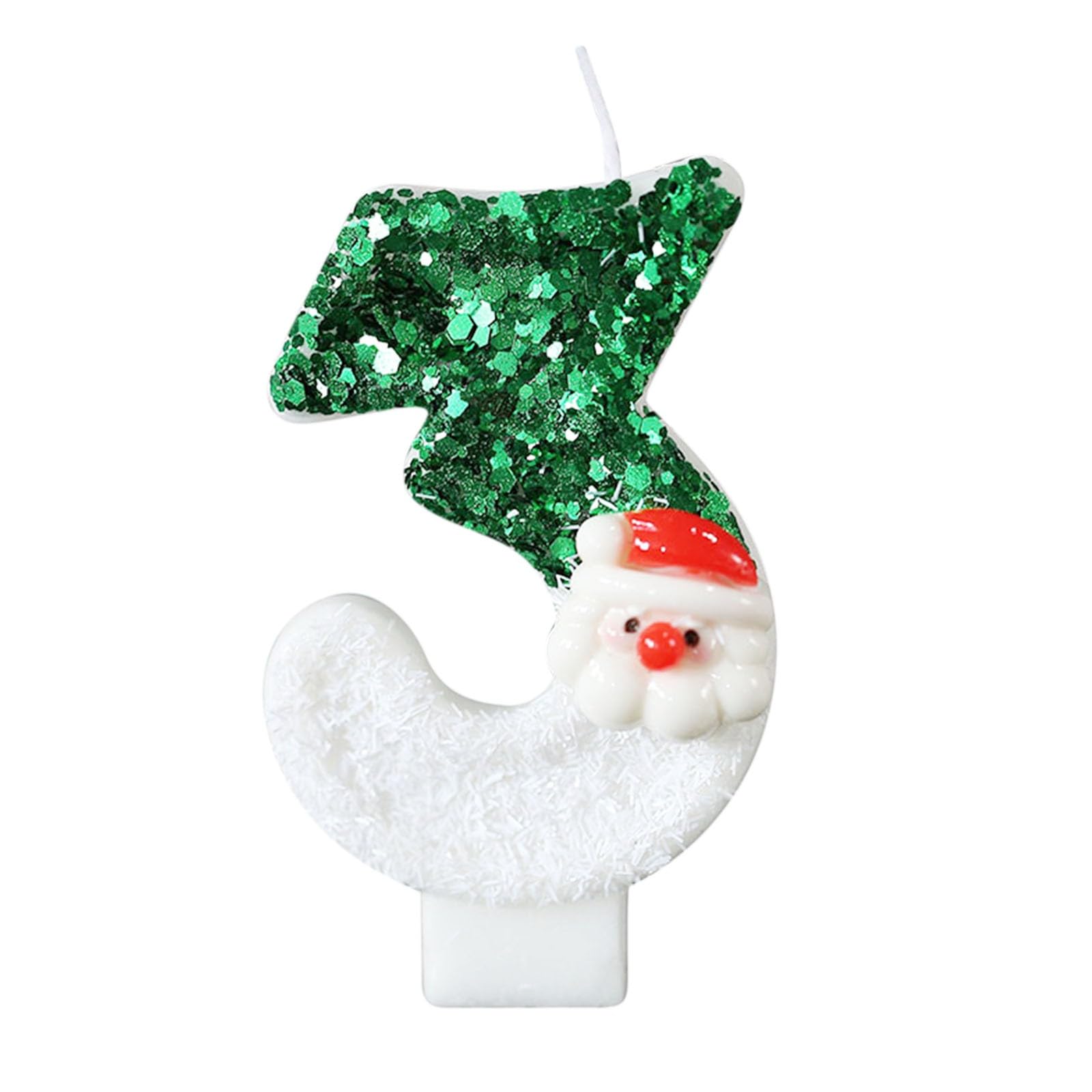 Christmas Birthday Number Candle Green Sequins Numeral Candles with Cute Santa Claus 0-9 Cake Topper Decoration for Christmas Birthday, Birthday Candles for Wedding Reunion Theme Party (3)