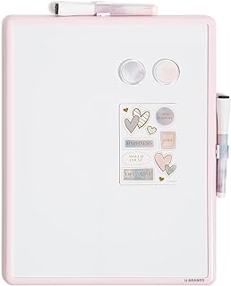 U Brands Contempo Dry Erase Board Set, Pink Soft Dye, Office Supplies, Includes Markers, Magnets, 11” x 14”, 15 Pieces