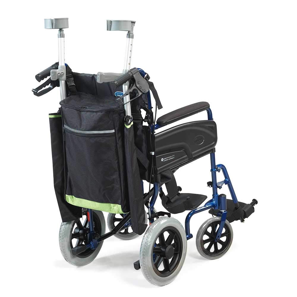 NRS Healthcare Reflective Wheelchair Scooter Walking Stick/Crutch Bag, Black and Green