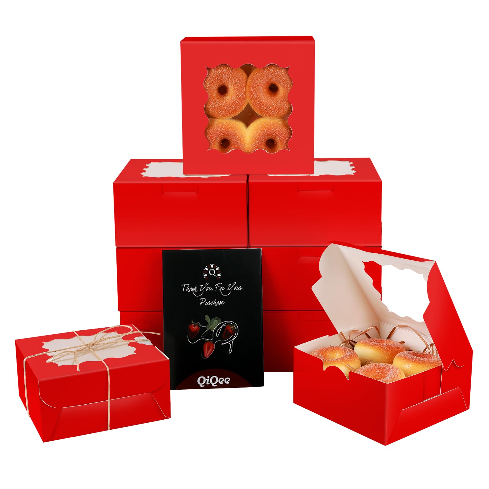 Gcardist Up Red 15.2x15.2x7.6cm 15Pcs Cookie Box with Window Pastry Macaron Bakery Box For Packaging (6x6x3 inch)