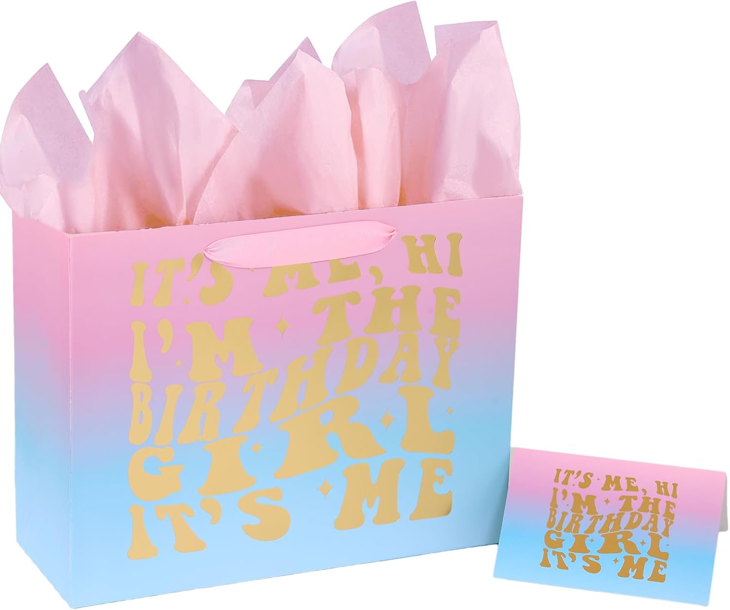 Hapikers 13" Pink and Blue Large Gift Bag with Card and Tissue Paper for Birthday Girl Baby Shower Party